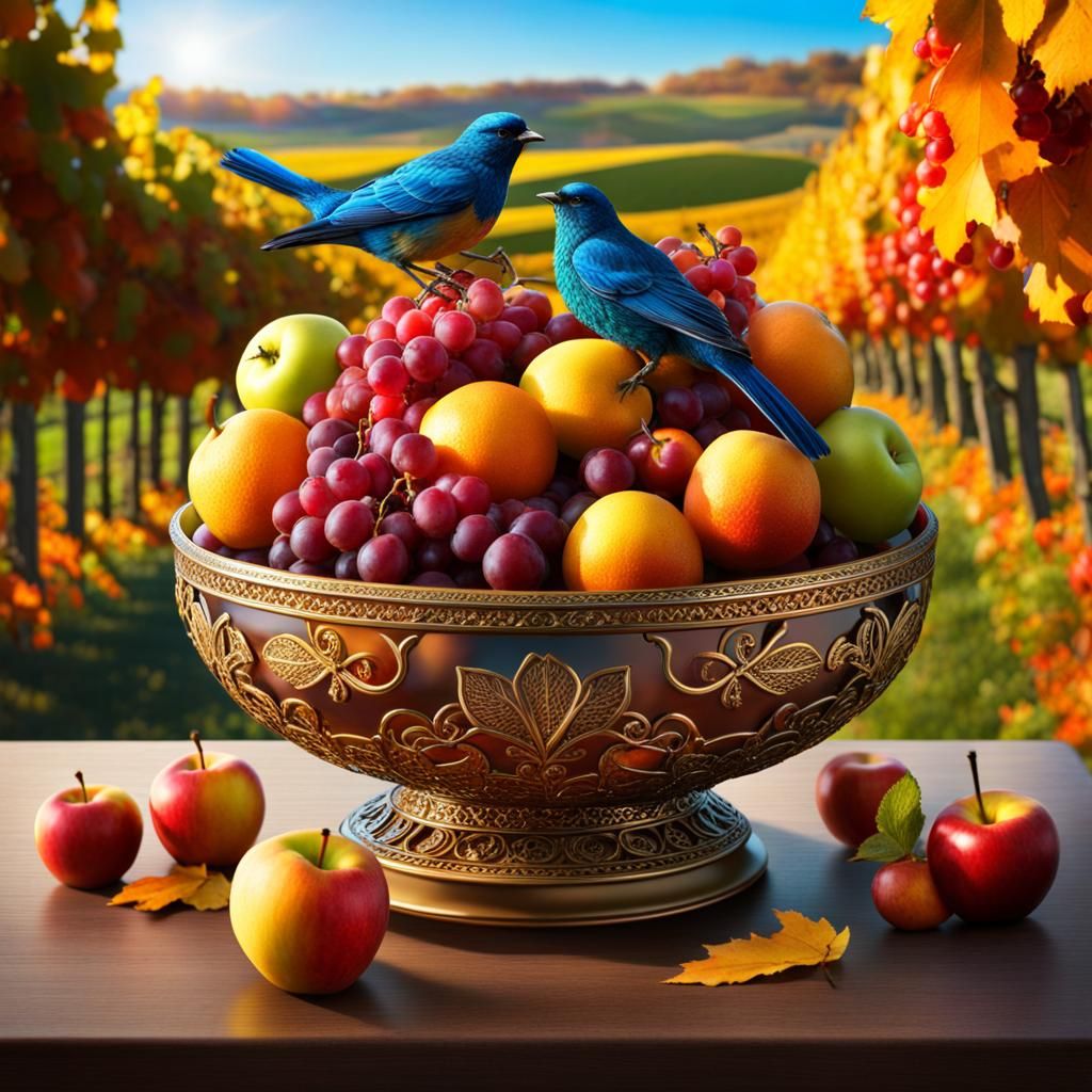 Floating Island: Autumn Fruits and Sparkling Sky