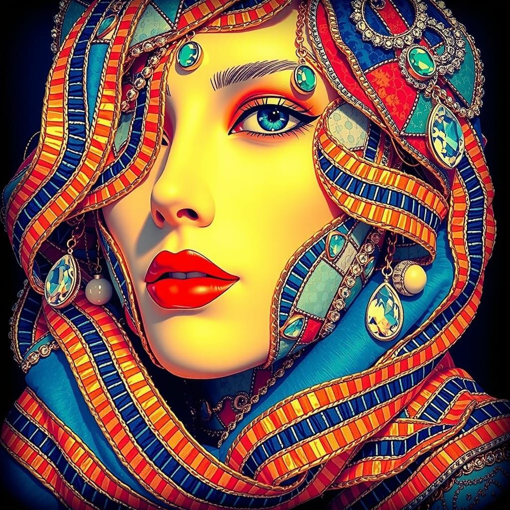 Stunning Patchwork Portrait in Vibrant Jewels