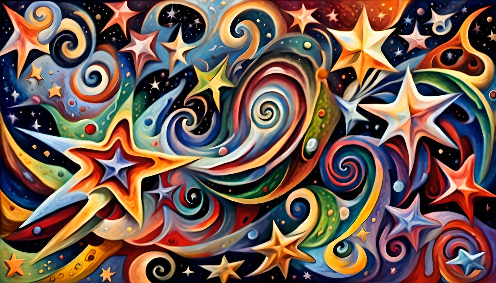 Swirling Stars in Cosmic Dance: Abstract Iridescent Art