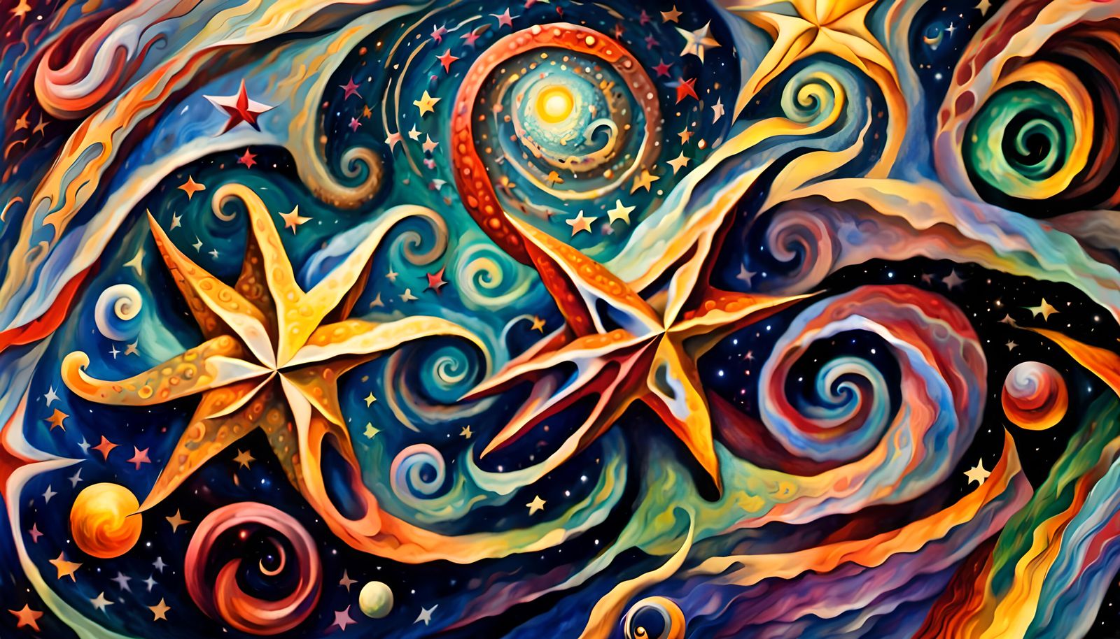 Cosmic Star Dance in Impasto Oil Style