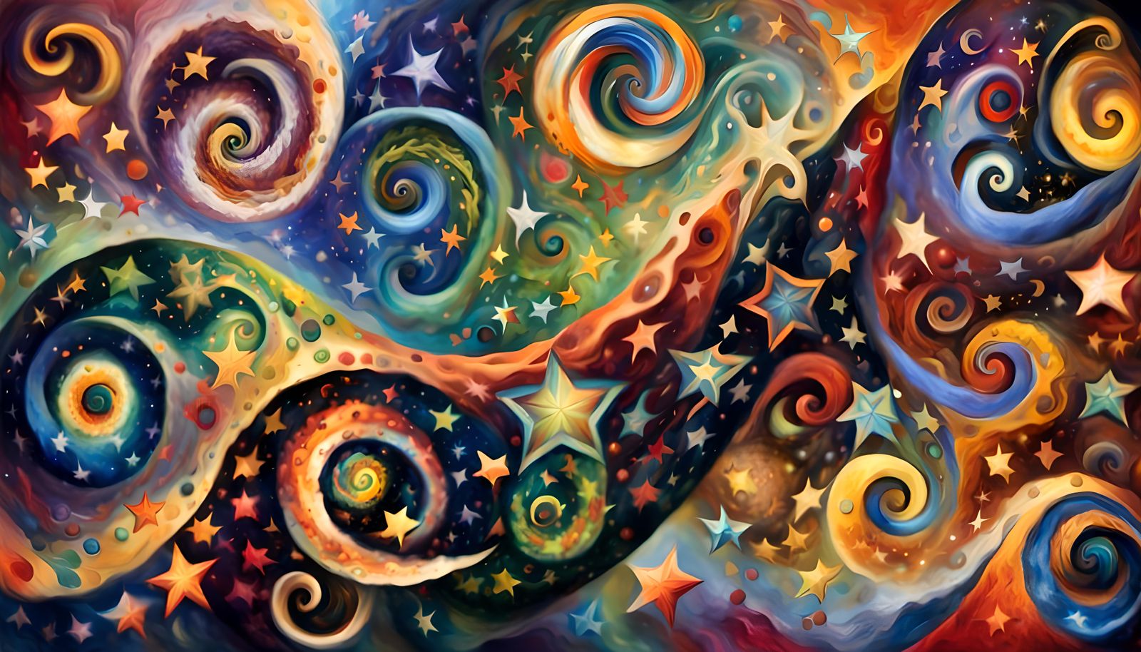 Swirling Stars in Cosmic Dance: Impasto Oil Painting