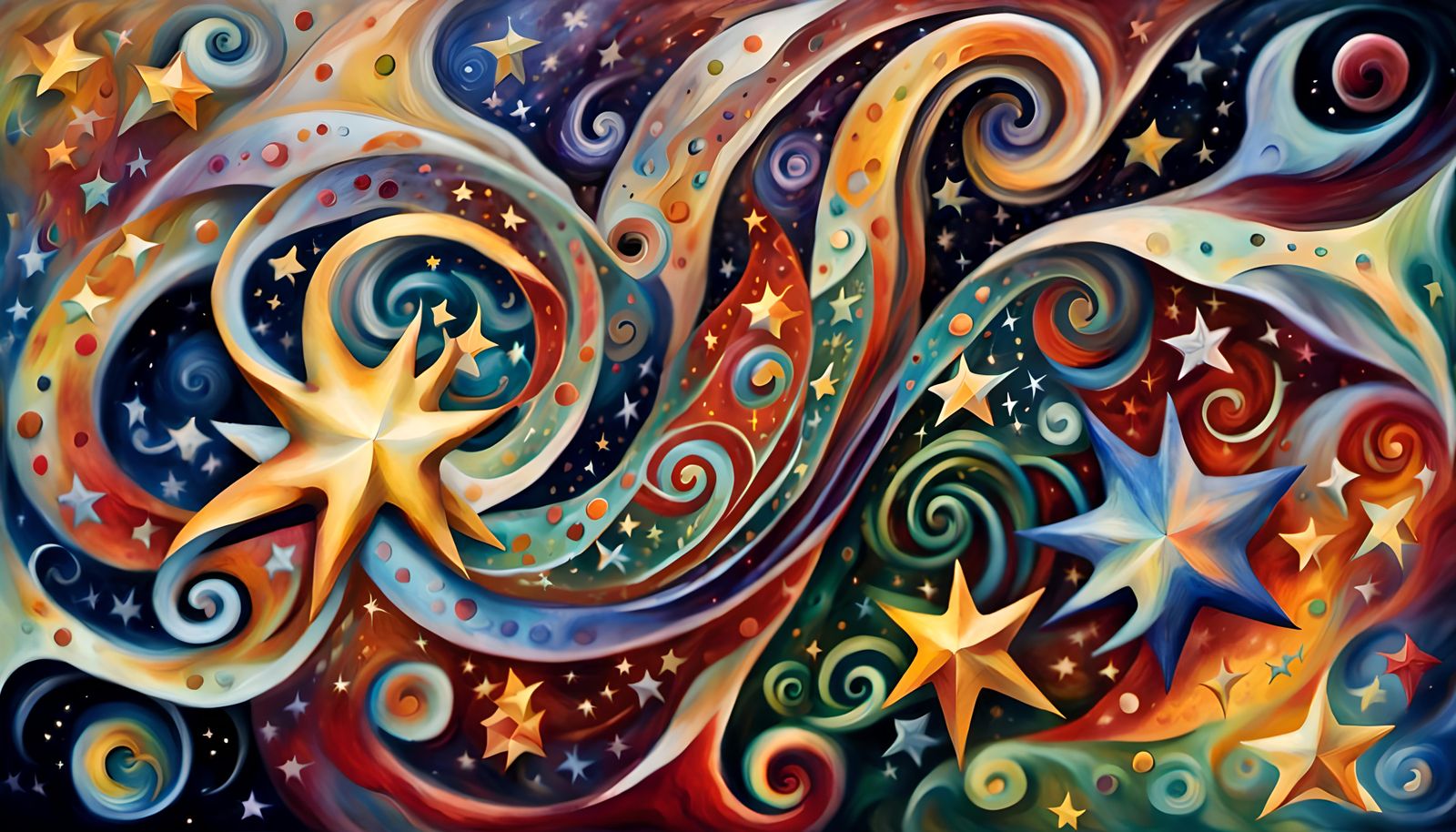 Iridescent Stars Dancing in Cosmic Oil Painting