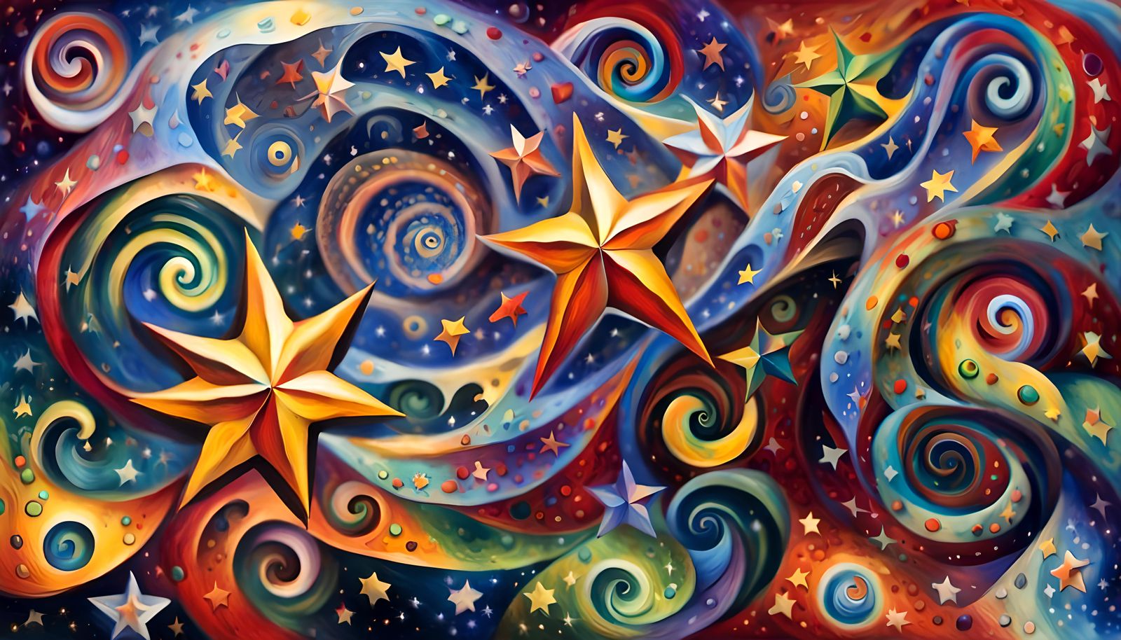 Cosmic Star Dance in Impasto Oil Style