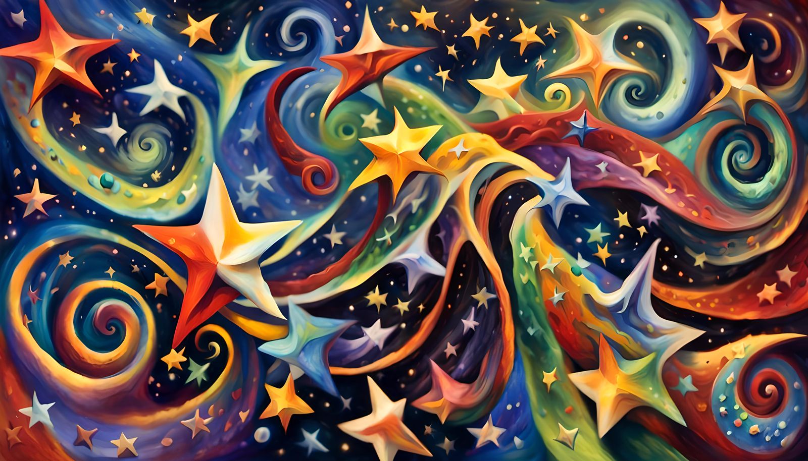Cosmic Star Cluster in Vivid Impasto Oil Style