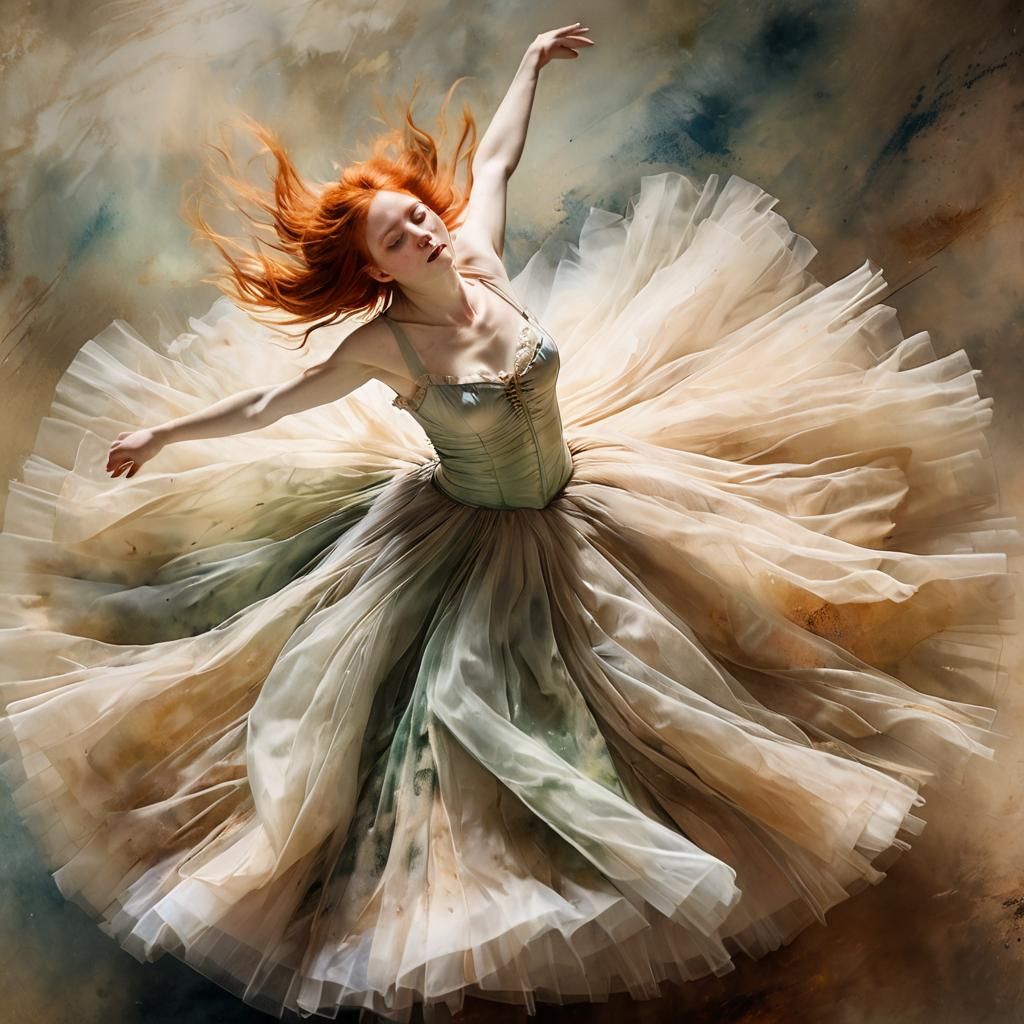 Woman in Tulle Dress: Dreamlike Watercolor