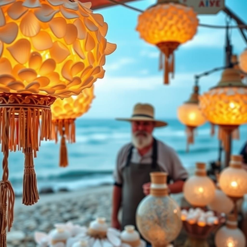 Seaside Lamp Seller with Seashell Lamps
