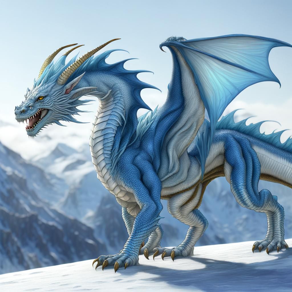 Icy Dragon in a Classic Fantasy Art Style