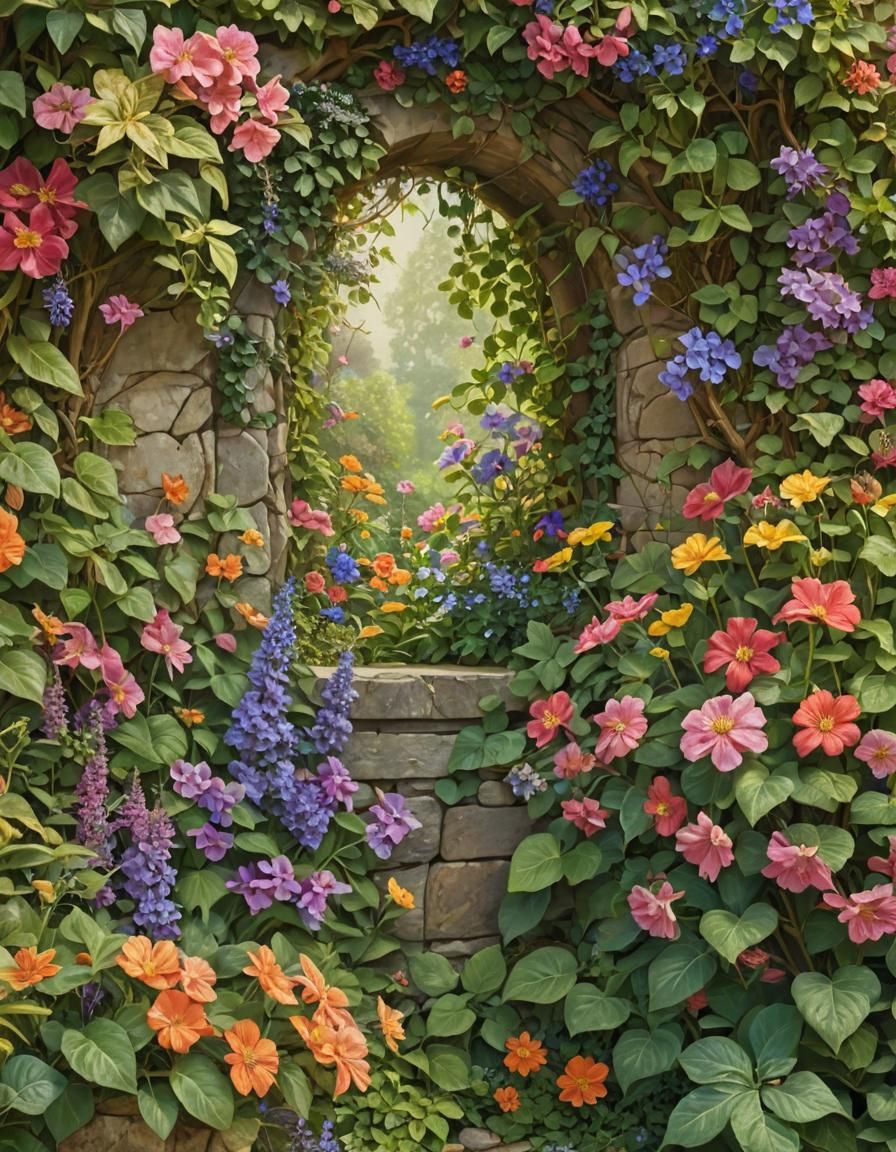 Idyllic English Garden with Lush Floral Canopy