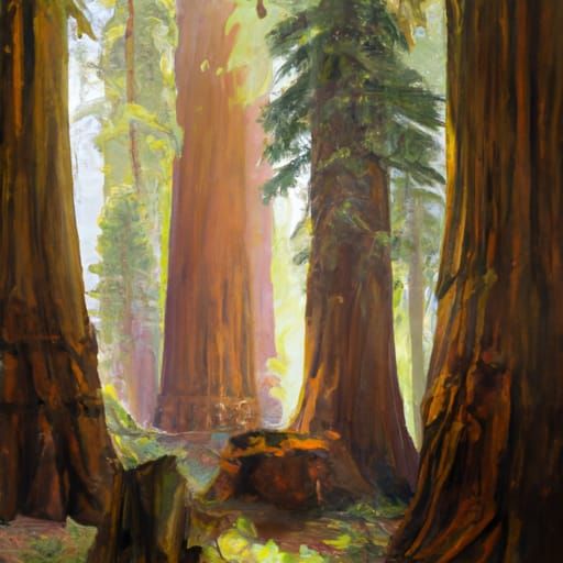 Futuristic Giant Sequoia Forest Oil Painting