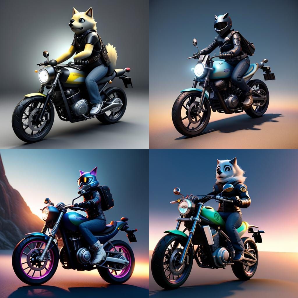 Cute Dog on Motorcycle in 3D Digital Art