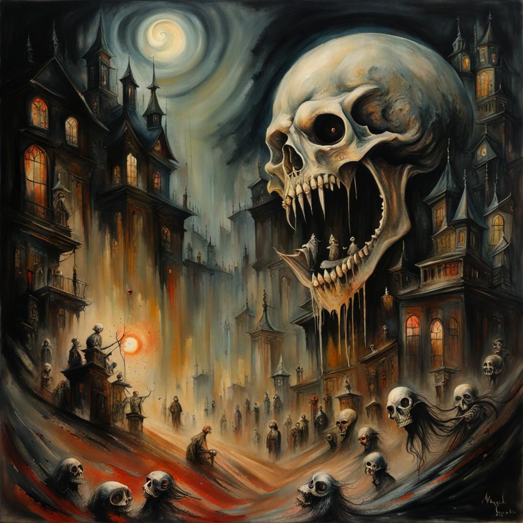 Psychedelic Horror Scene in Dark Fantasy Style