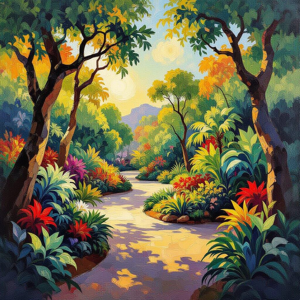 Vivid Impressionistic Zoo Landscape in Golden Hour Light