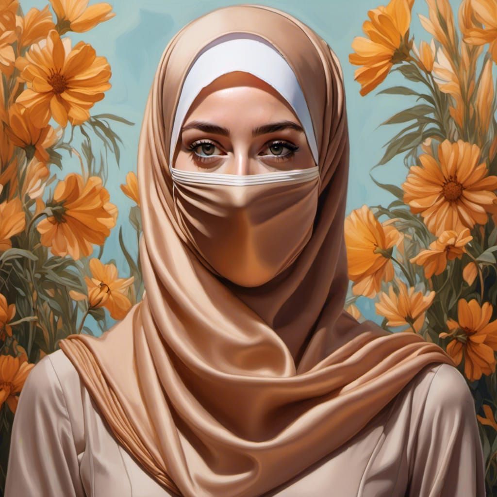 Earth Tone Hijabi Portrait in Oil Painting Style