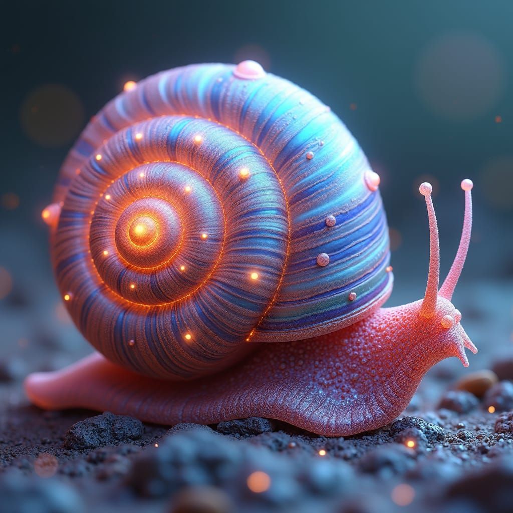 Luminescent Snail with Intricate Shell Details