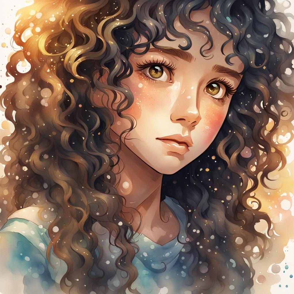 Anime Girl Portrait with Watercolor Eyes