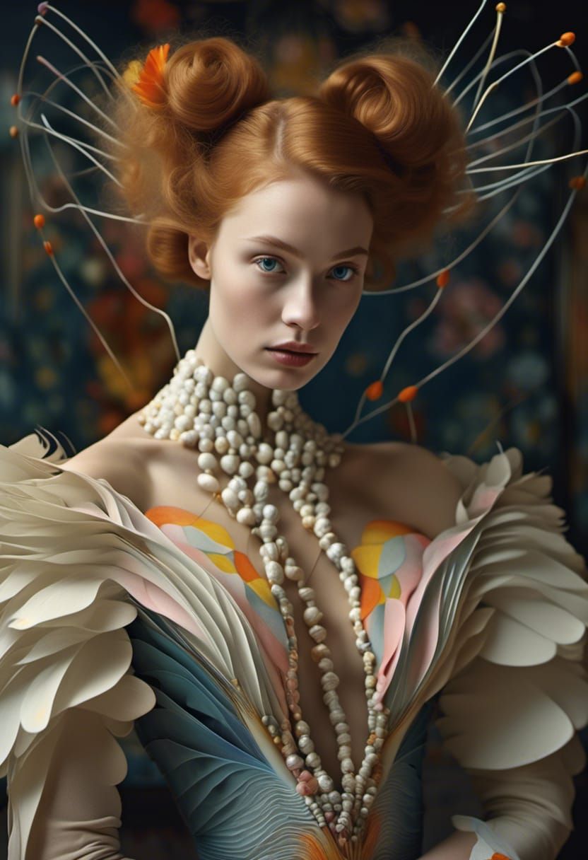 Polychromatic Alien at Table in Magical Realism Style