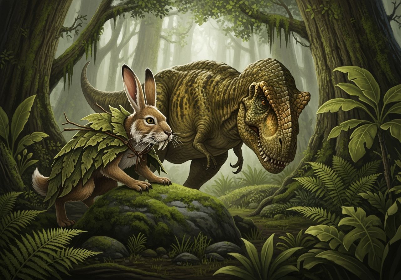 Sabretooth Rabbit and T-Rex in Prehistoric Forest