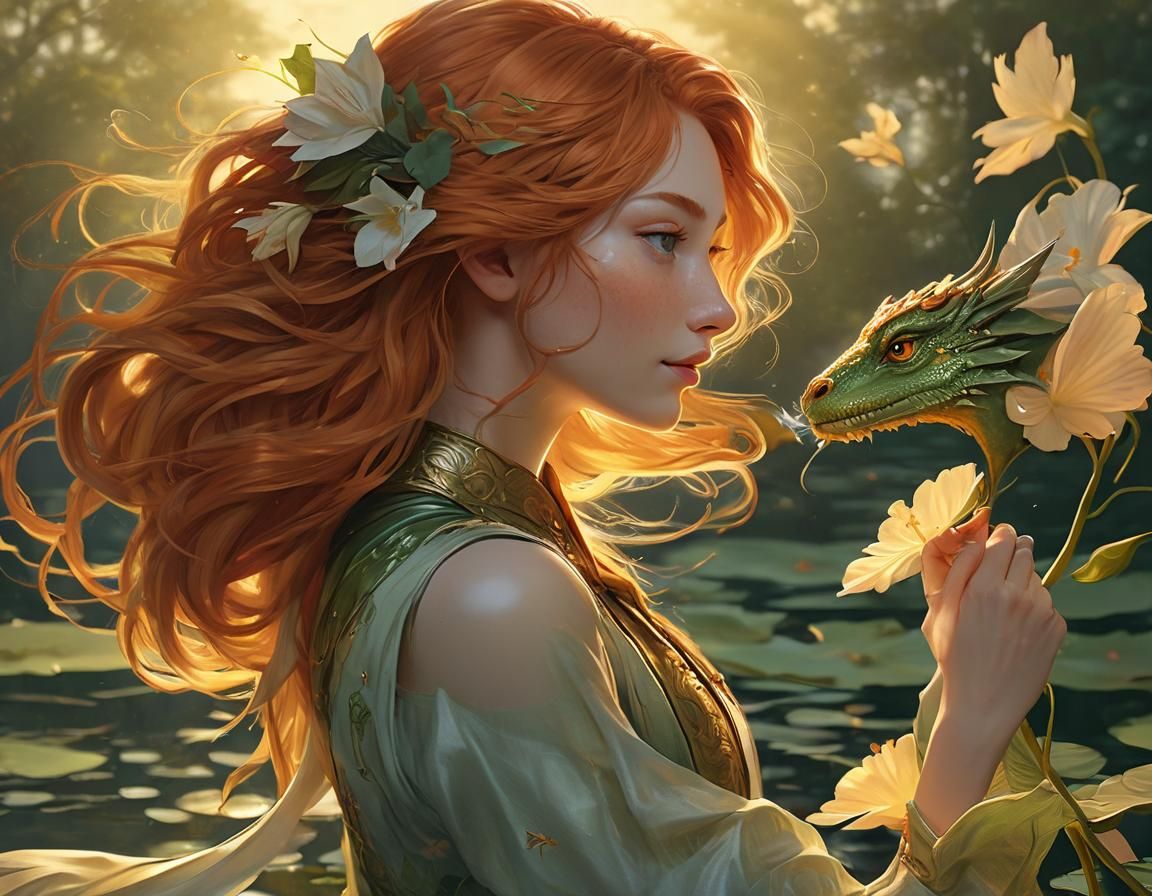 Anime Portrait: Ginger Woman with Dragon in Studio Trigger S...