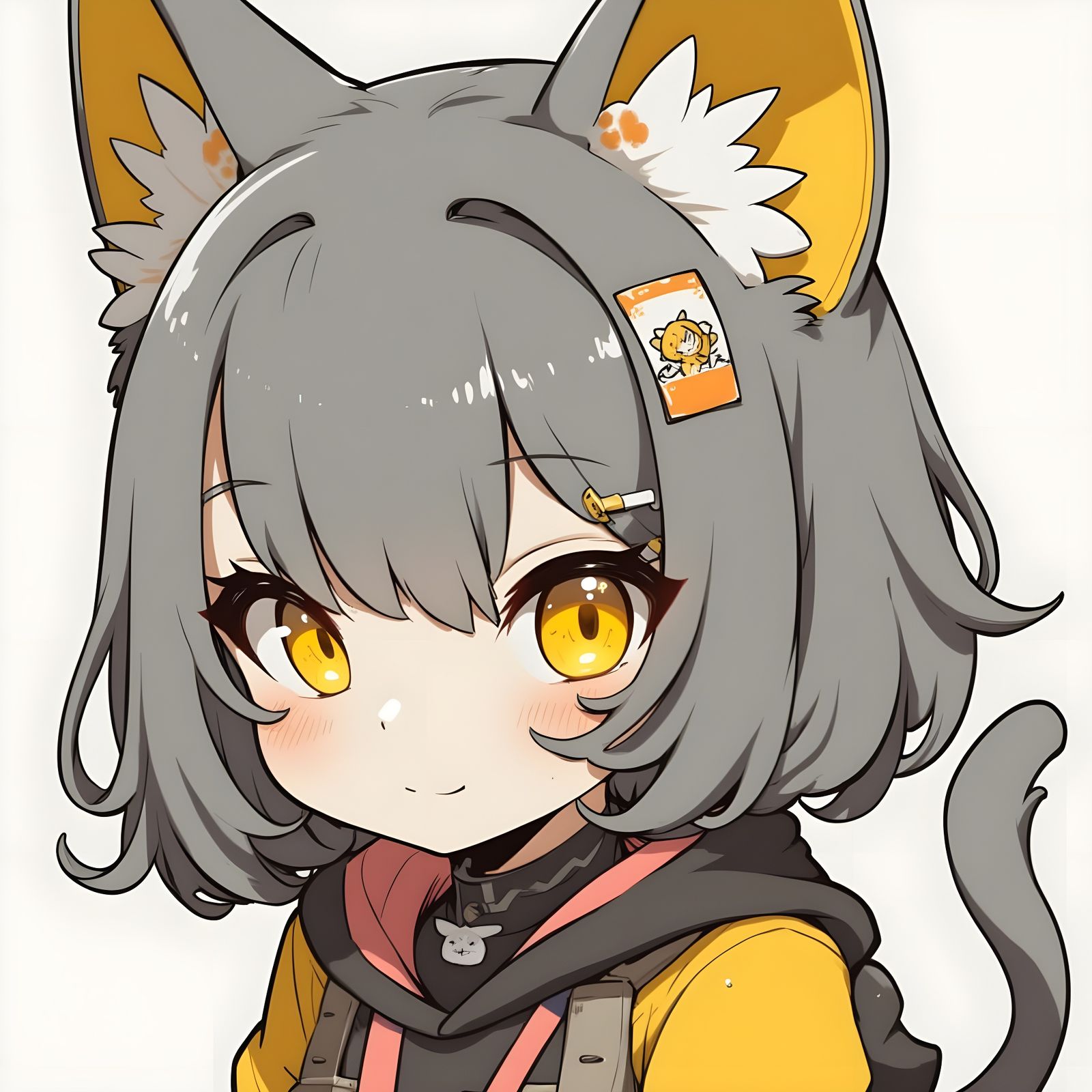 Gray Catgirl in Cyberpunk Style