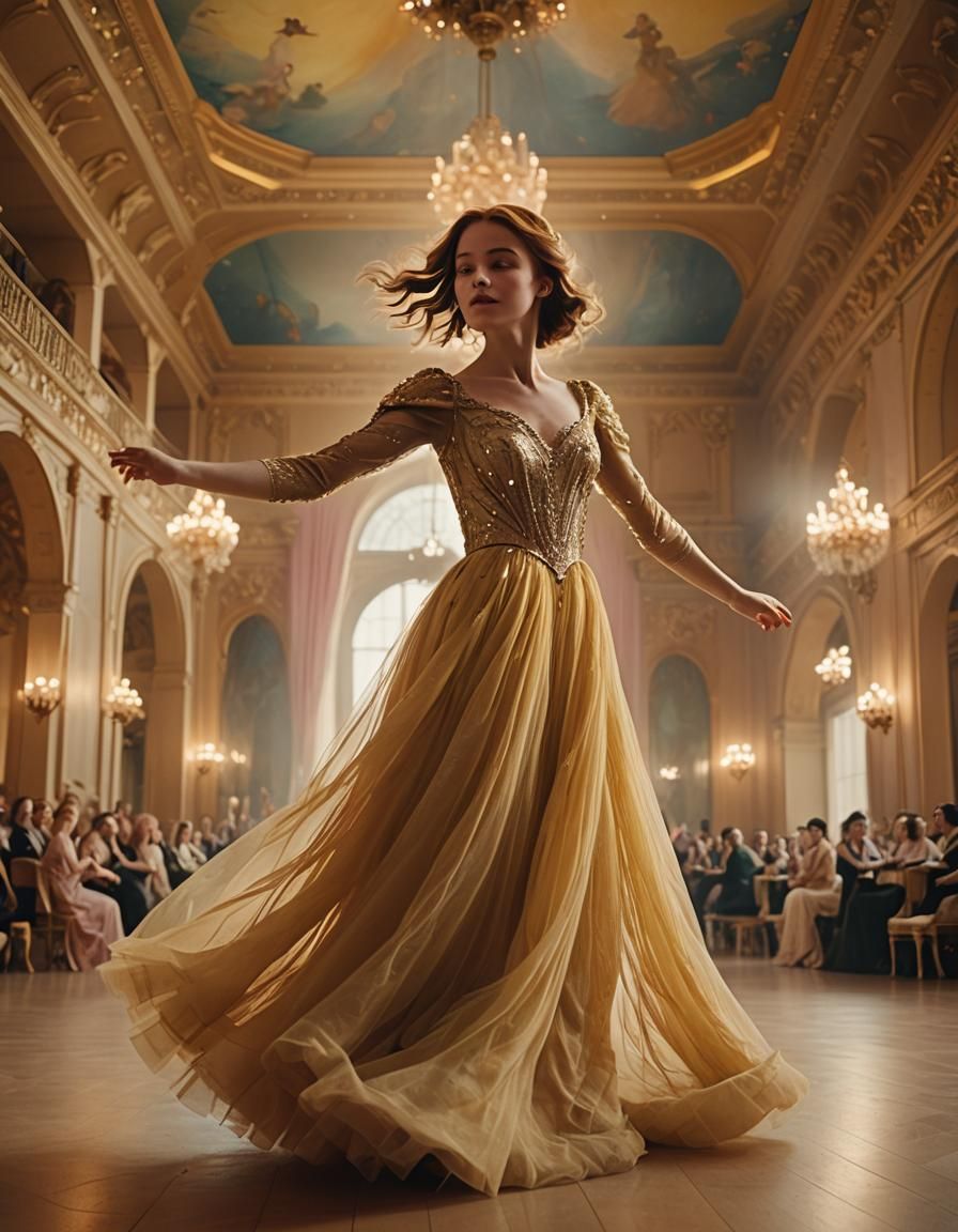 Princess Anastasia Dances in Ethereal Ballroom, Klimt Style