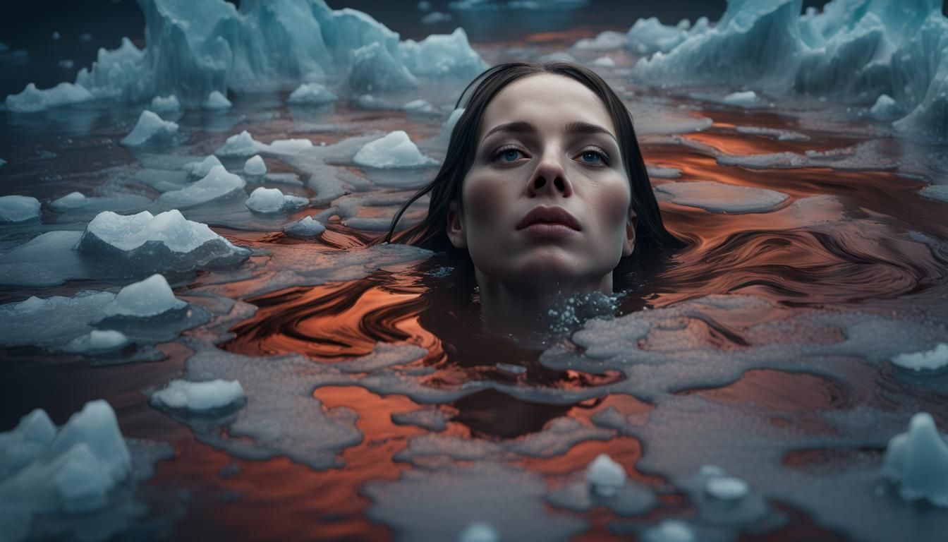 Woman Submerged: Melting Ice Fantasy Art