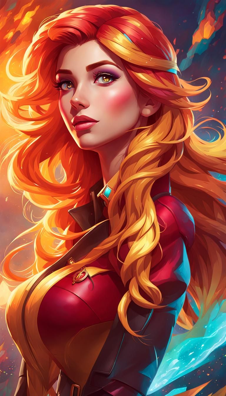 Dynamic Sunset Shimmer Portrait in Hyperdetailed Style