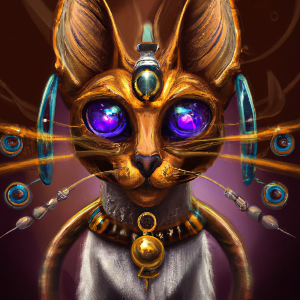 Mechanized Warrior Cat with Magic Eyes