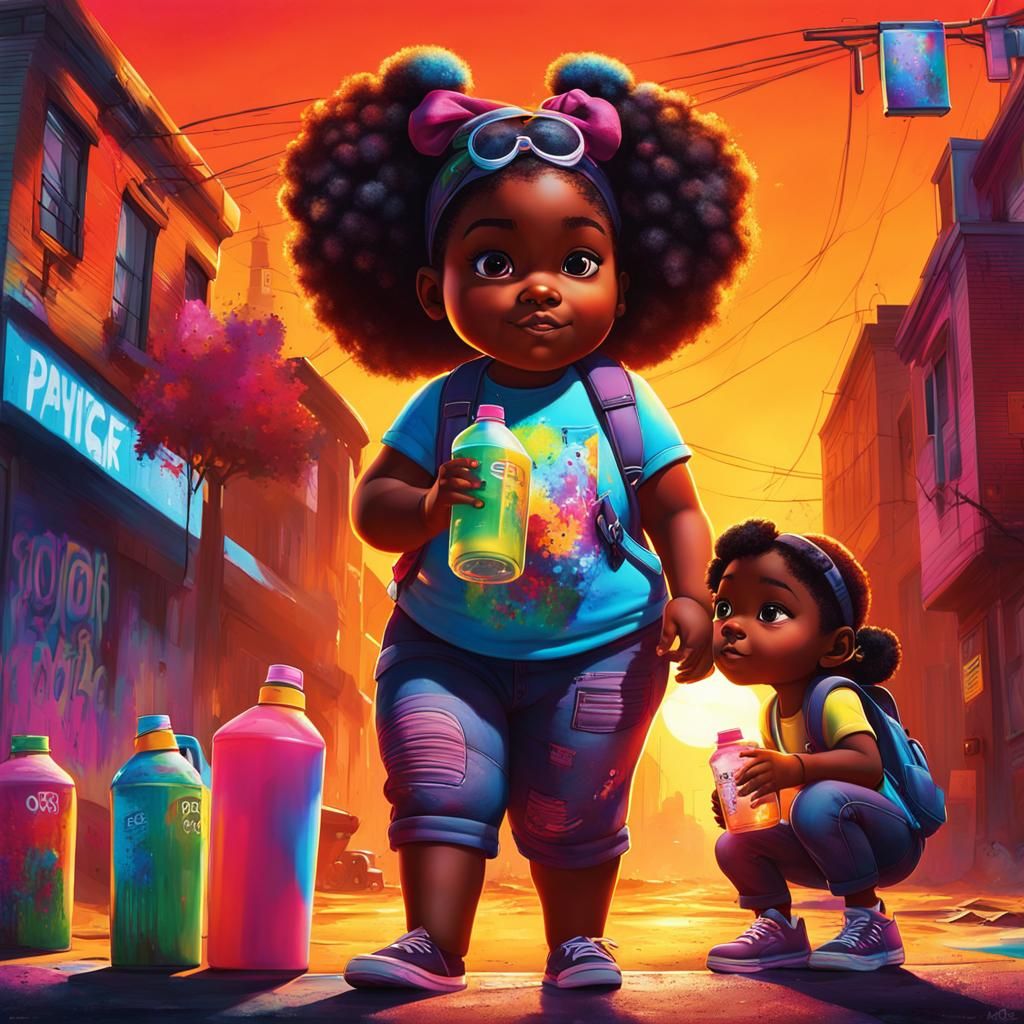 Colorful Street Art of Girls Walking in the City