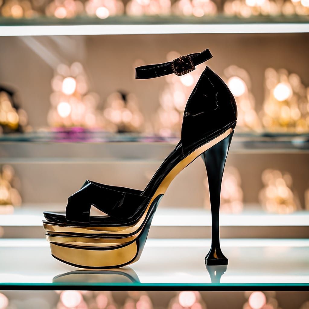 YSL Platform Sandal on Glass Shelf, Professional Photo