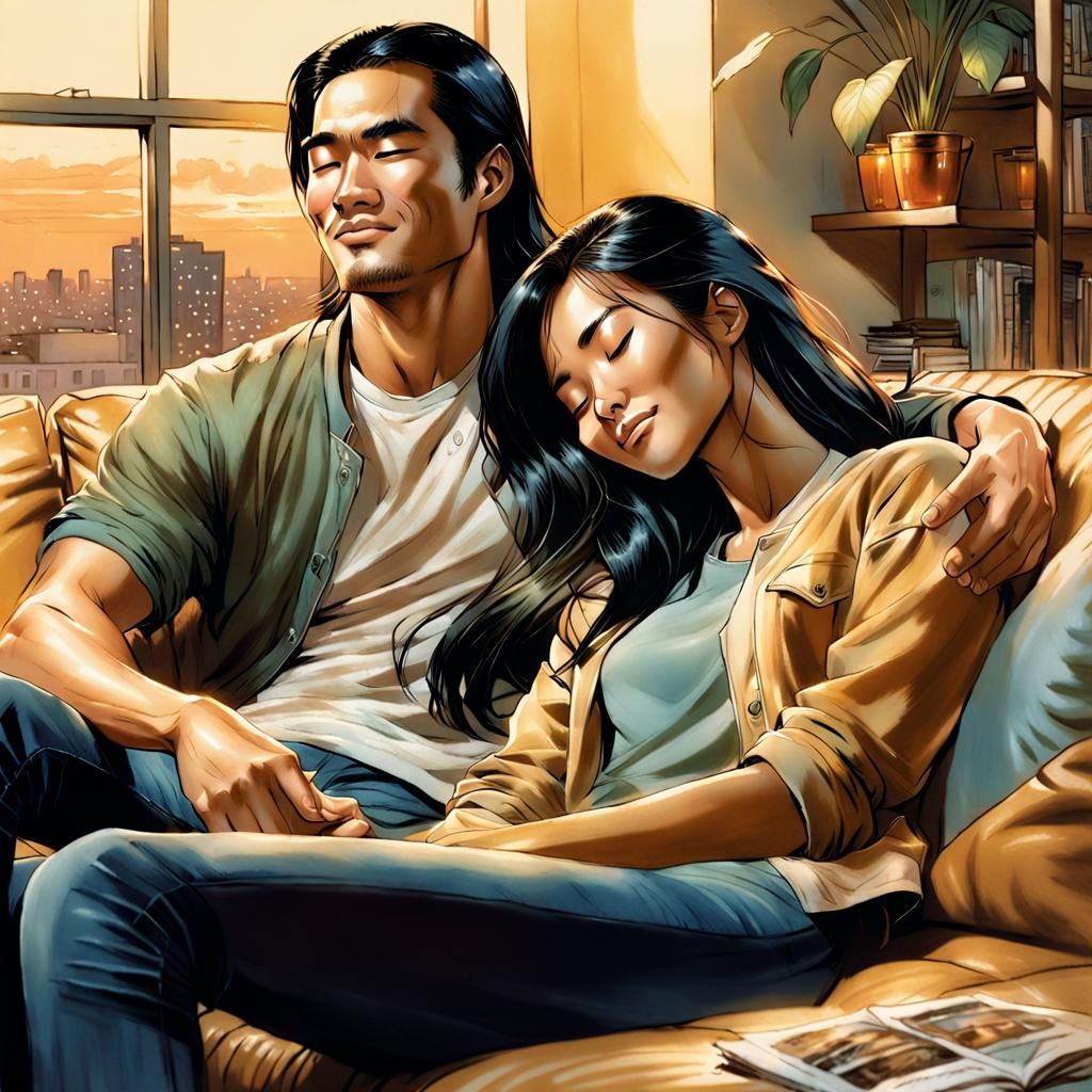 Cozy Couple in Comic Book Style