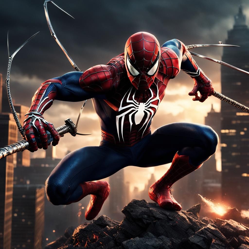 Spider-Man with Venom and Katanas: Digital Art