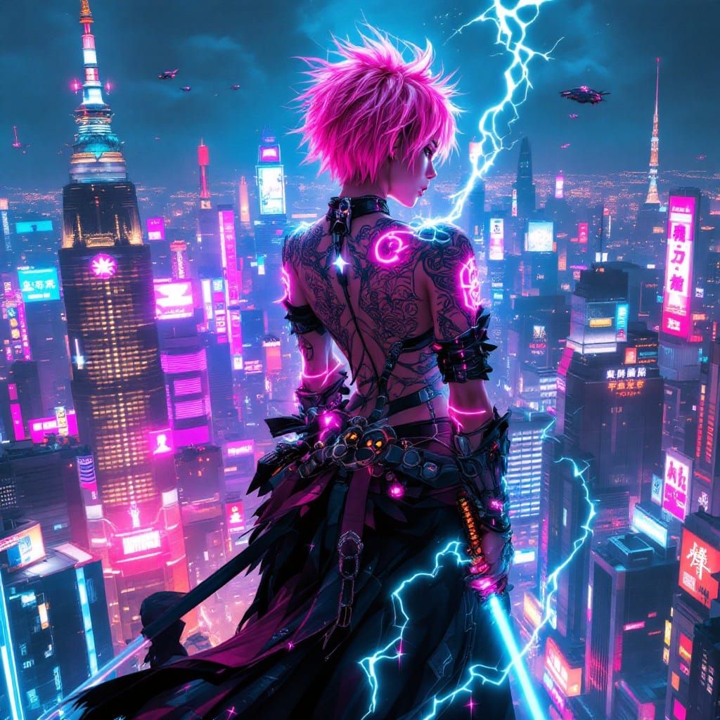 Cyberpunk Samurai Warrior in Futuristic Cityscape