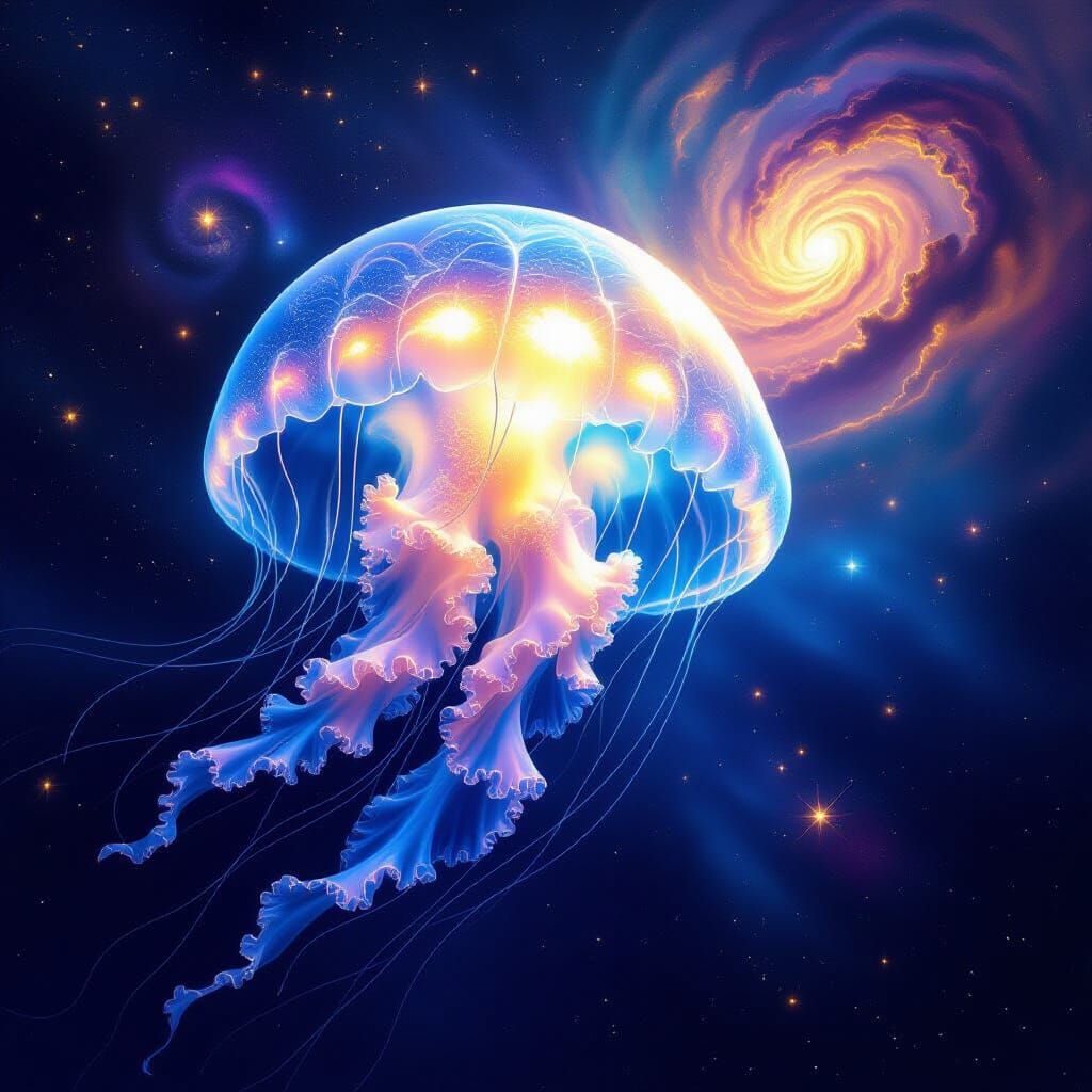 Cosmic Jellyfish in Ethereal Nebula Digital Painting