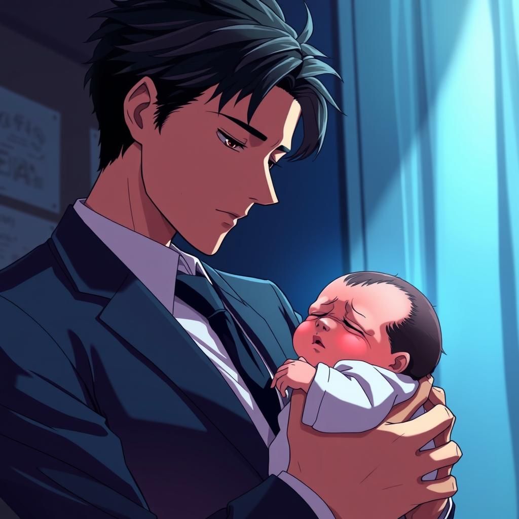 Levi Ackerman Soothes Crying Baby, Anime Style