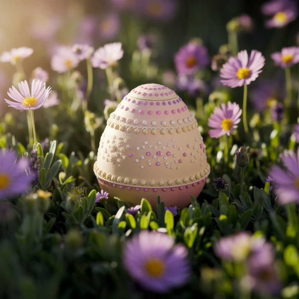 Pastel Easter Egg in Vibrant Spring Blooms