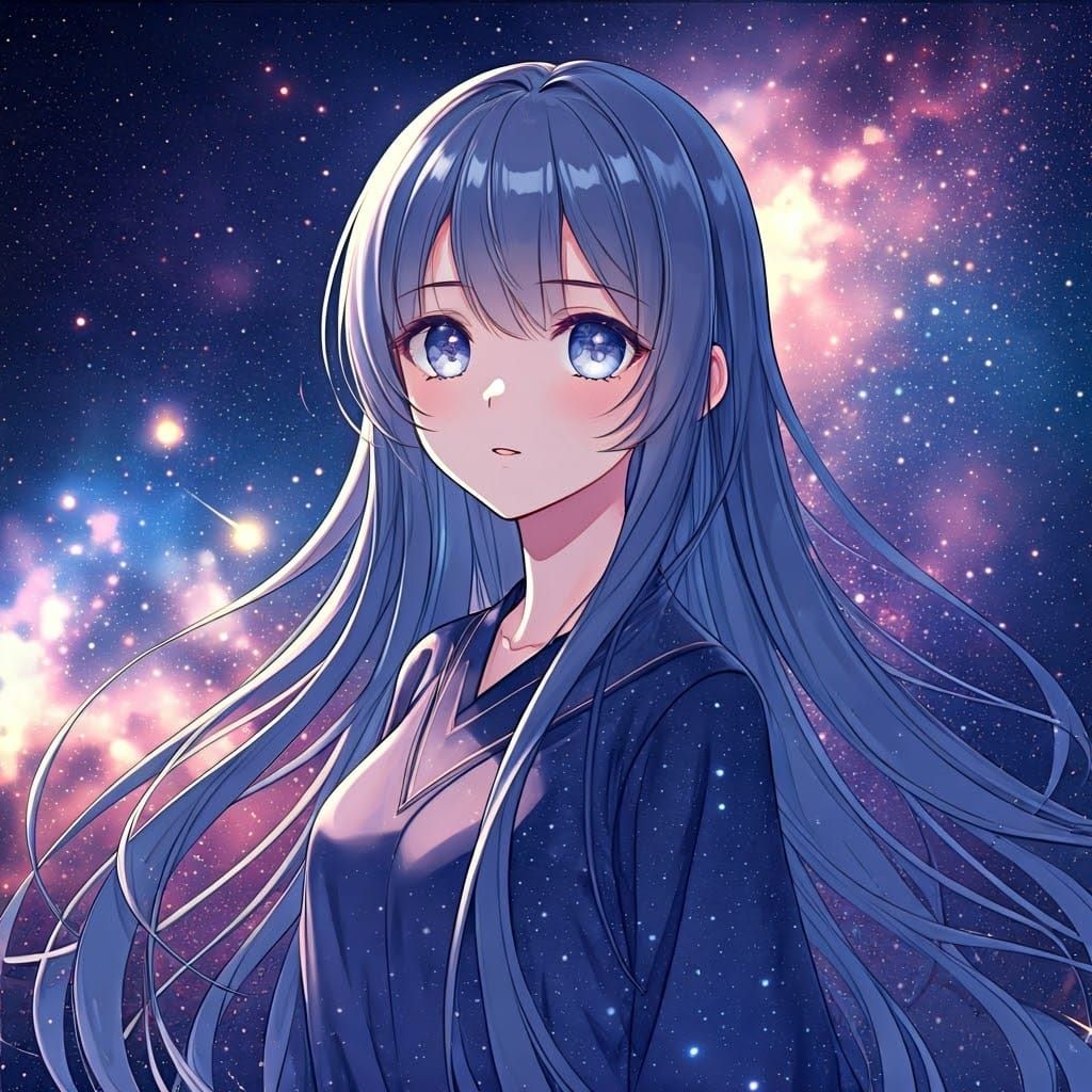 Celestial Anime Goddess with Nebula-Inspired Attire