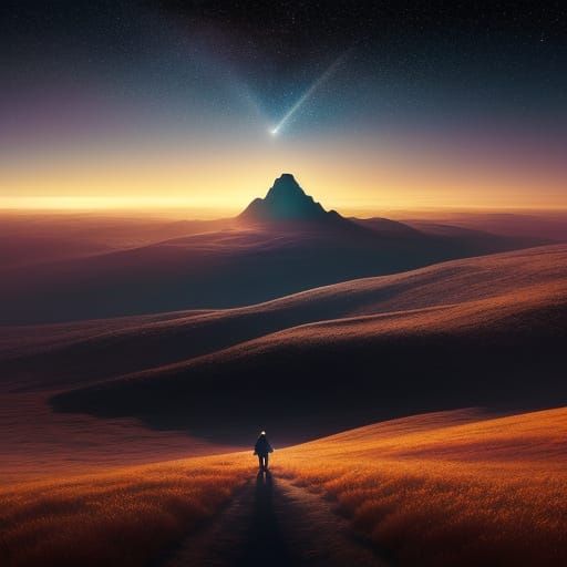 Guiding Star Over Dark Landscape in Surreal Style