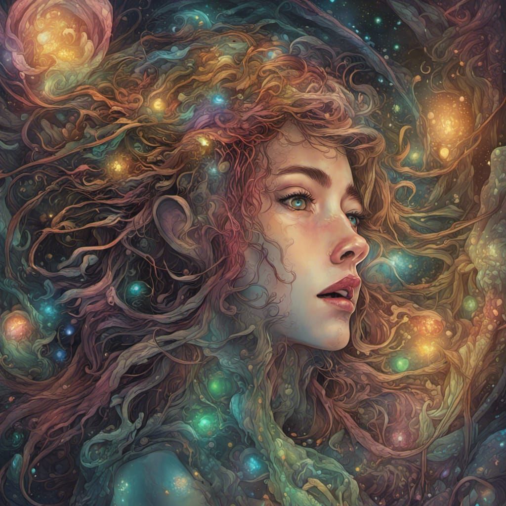 Fairycore Art Nouveau Dreamscape with Holographic Lighting