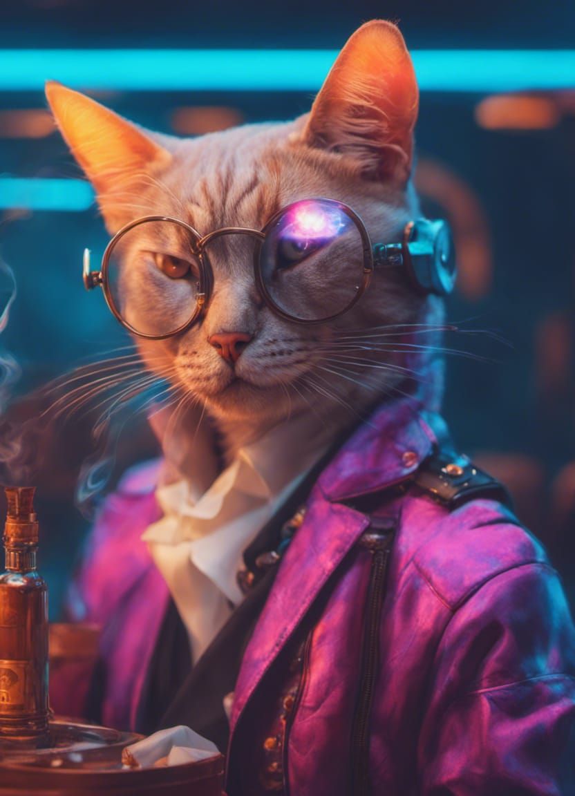 Cyberpunk Cat Smoker in Anime Style