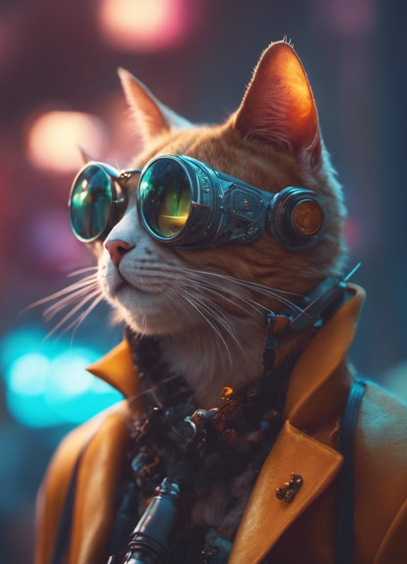 Cyberpunk Cat Smoker in Photorealistic Anime Style