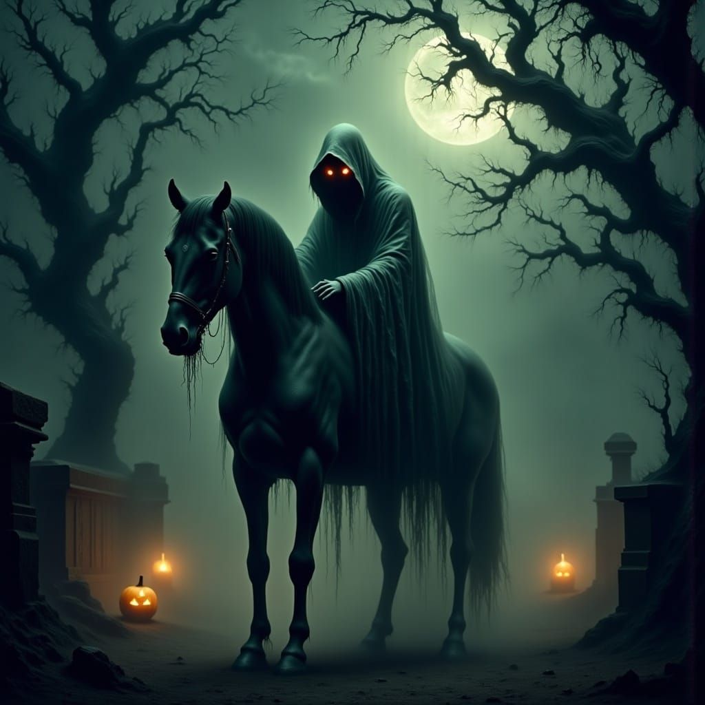 Spectral Grim Reaper Rides Through Haunted Forest