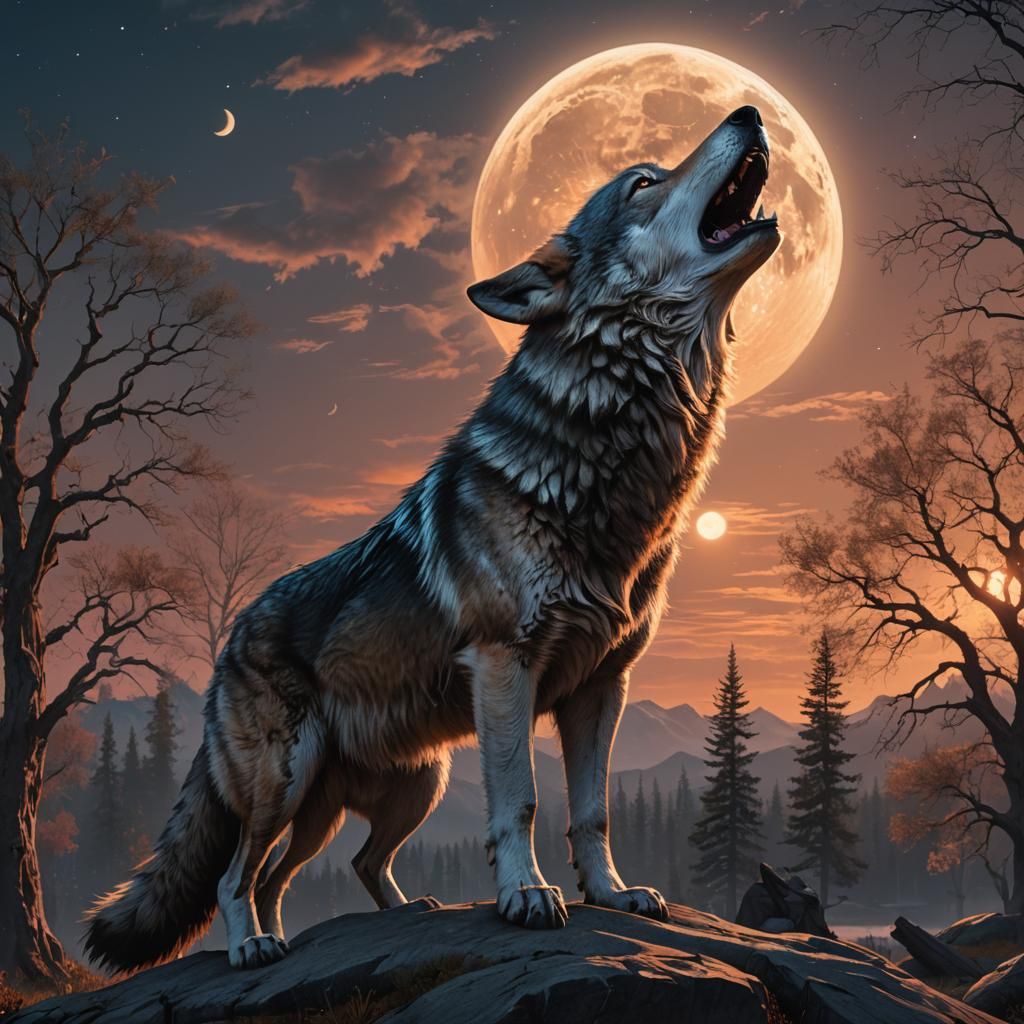 Wolf Howling At Sunset