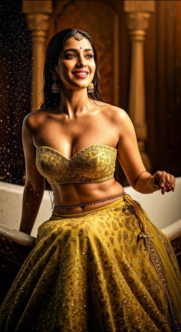 Indian Beauty in Golden Hues, Radiant Smile, and Luxurious L...