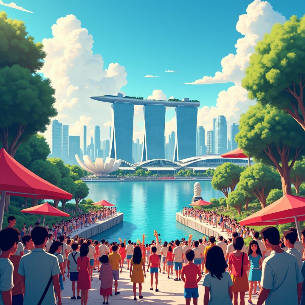 Singapore's Success: A Vibrant Cartoon Celebration in 8k