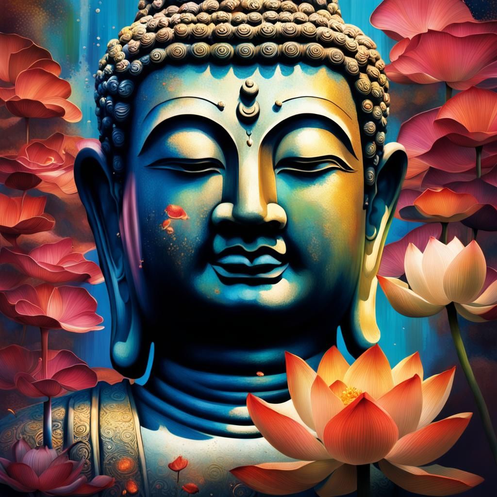 Hyperrealistic Buddha and Lotus Splash Art