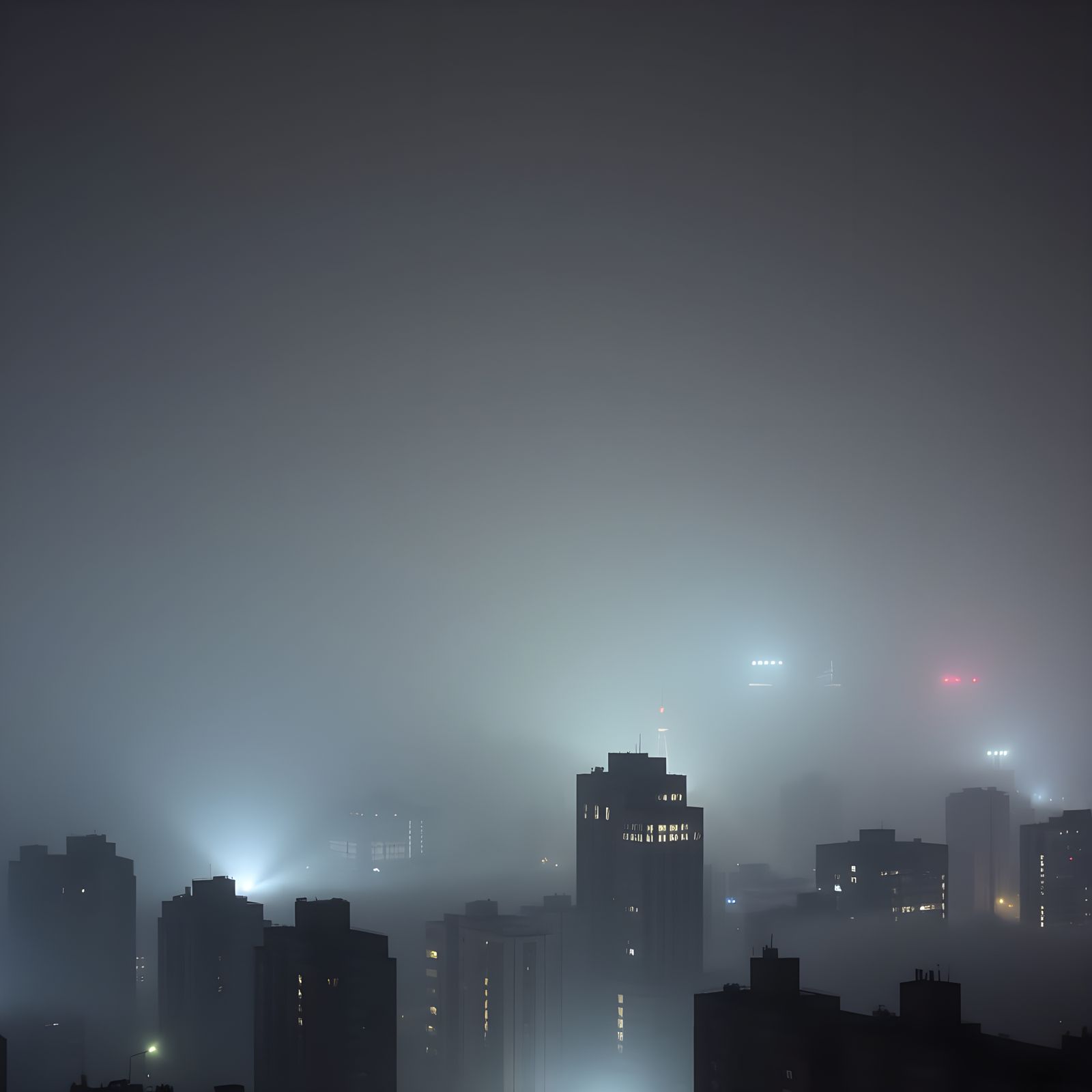 Neo-Noir Cityscape Under Midnight Fog