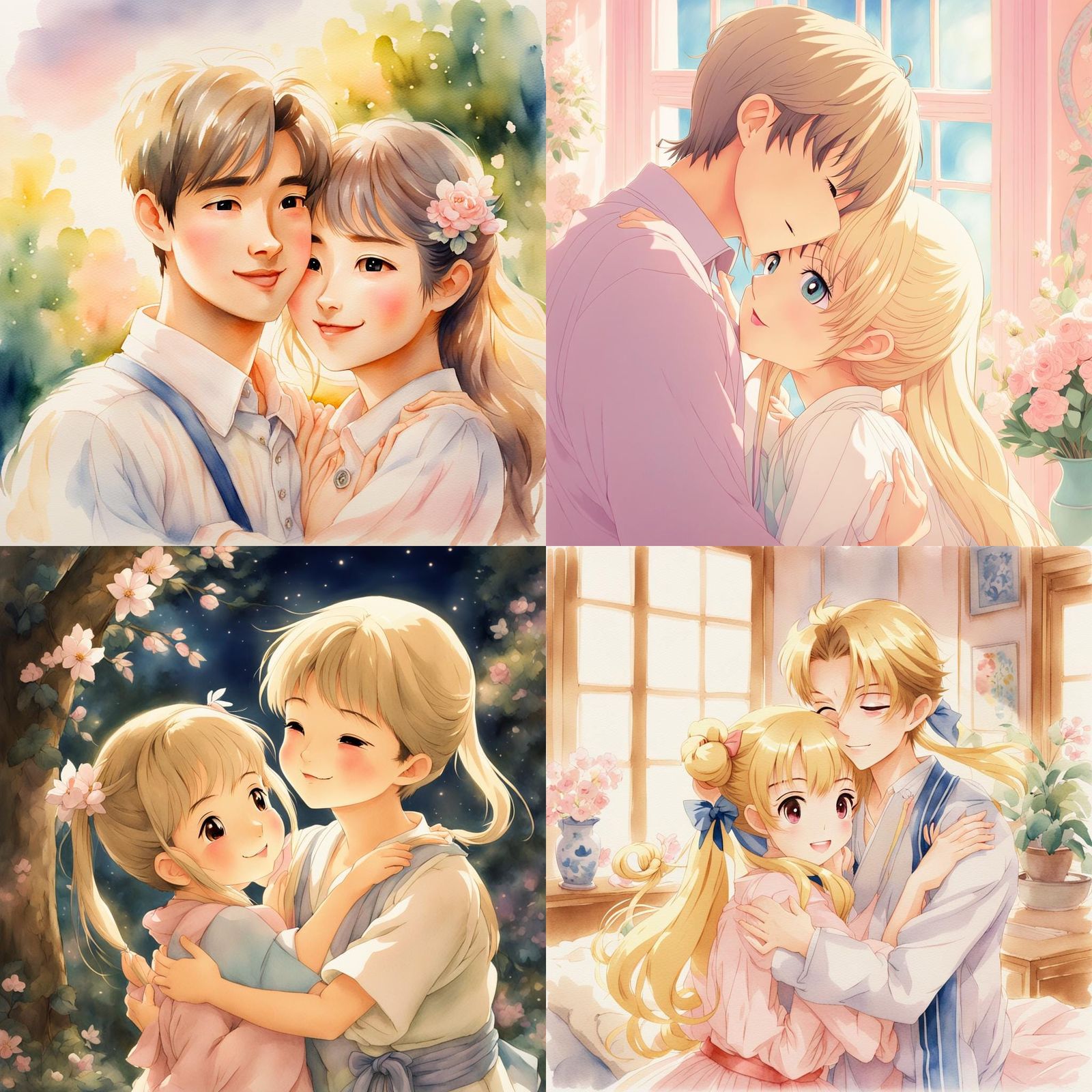 Siblings Affectionately Hugging in Cute Art Style