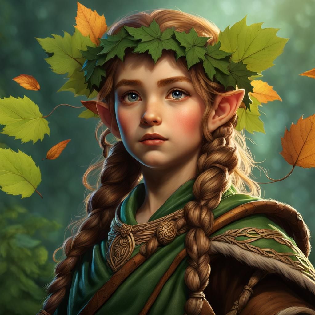 Halfling Druid with Staff and Green Cloak