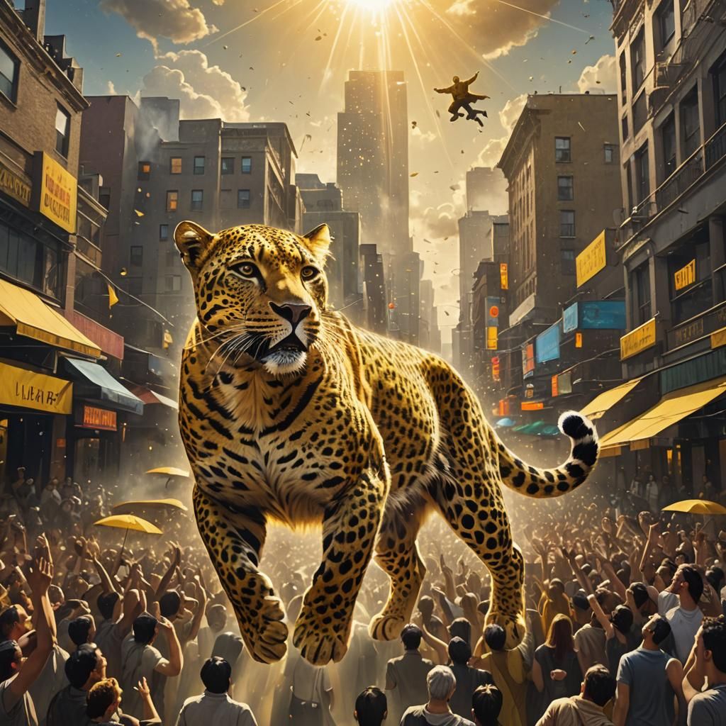Yellow Leopard Man Ascends Creating Sun Showers