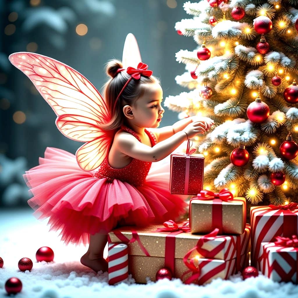 Cute Christmas Fairy in Winter Wonderland Scene